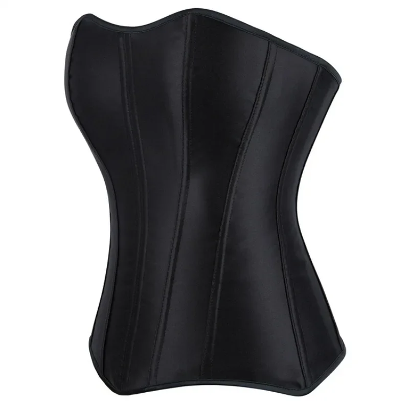 Sexy Women Corsets Bustiers Top Satin Vintage Style Corselet Overbust Sexy Lace up Zipper Corsetto Korsett Black