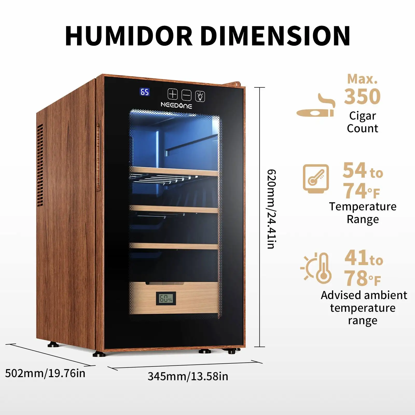 NEEDONE 48L Electric Cigar Humidors Temperature Control System,Cooling & Heating Humidor Cabinet with Spanish Cedar Wood Shelves