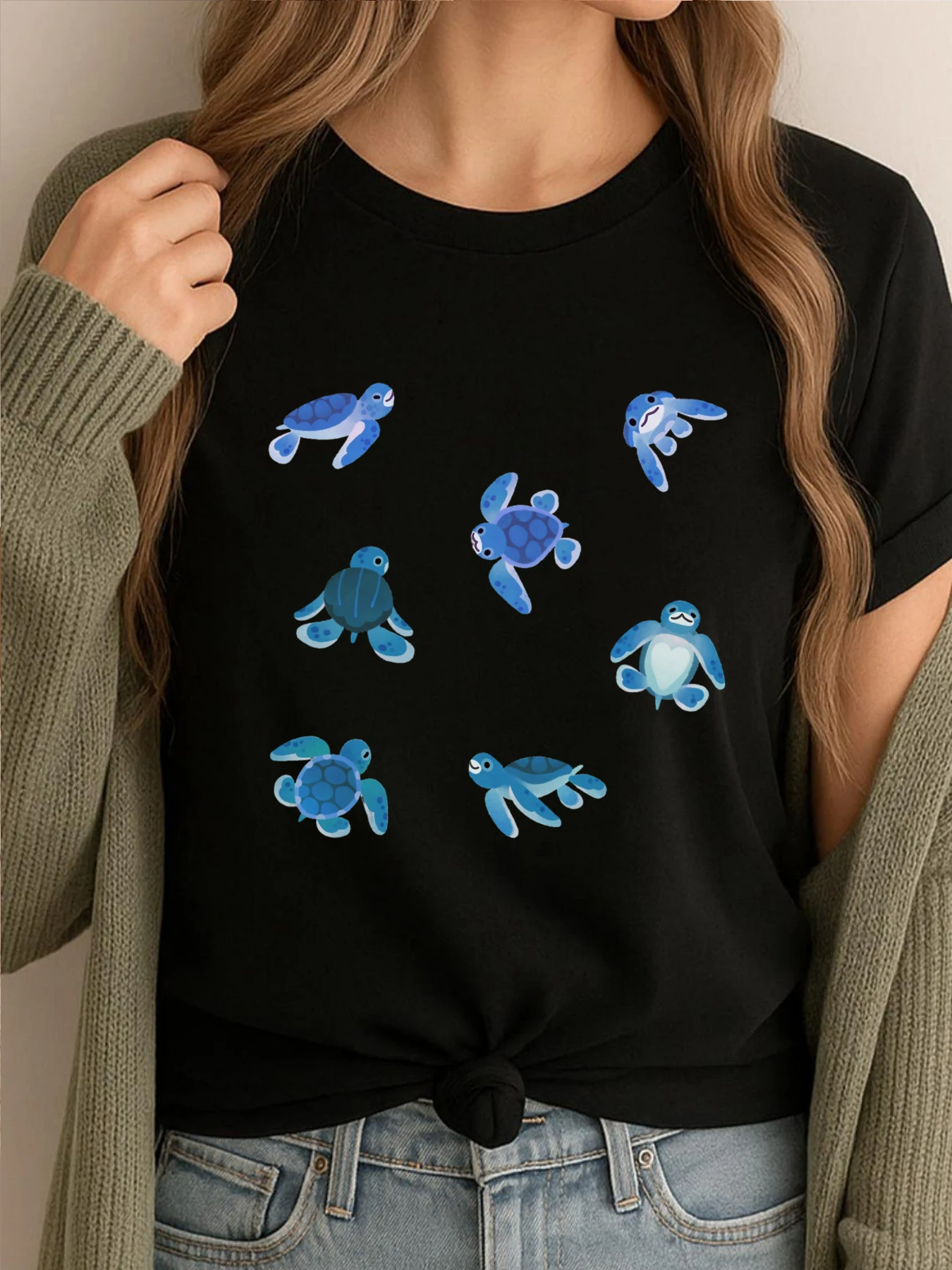 

Одежда с принтом «Маленькие морские черепахи», женские новые рубашки и футболки, забавная футболка, женские модные футболки с рисунком