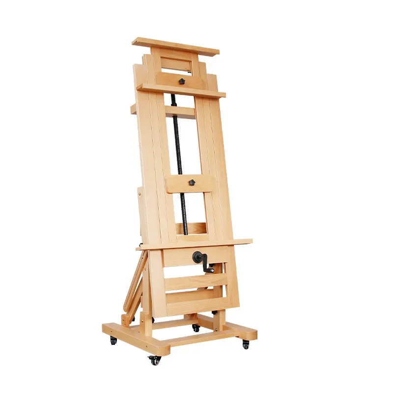 

Xinbowen Easel Solid Wood Floor-to-ceiling Hand-cranked Large Adjustable Easel Professional Oil Painting Shelf Wooden Easel