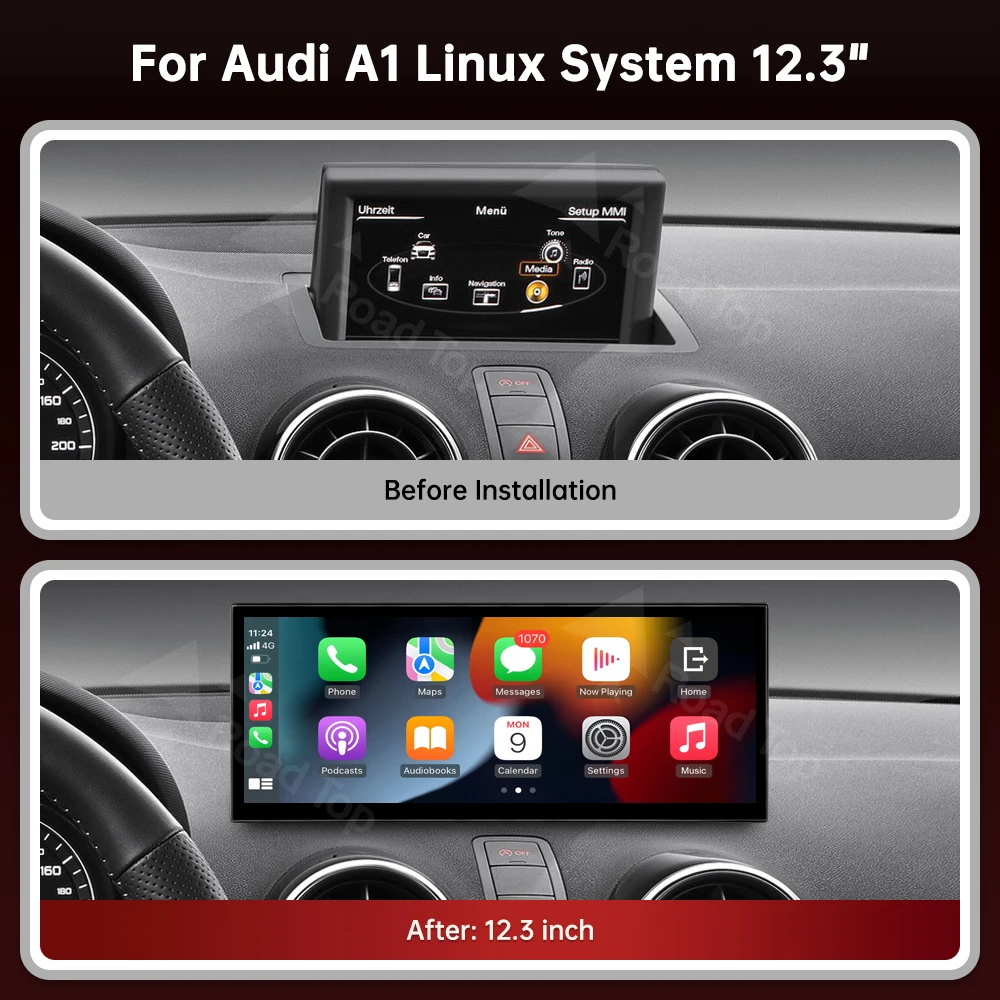 12.3インチ RoadTop ワイヤレスCarPlayマルチメディアディスプレイ Android Auto対応 Audi A1 2012-2018 Airplay/Autolink機能搭載
