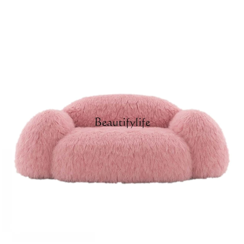 

Pink Plush Snowman Lazy Minimalist Caterpillar Single Small Apartment Double Sofa