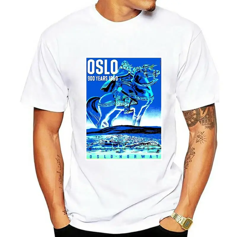 Men t-shirt Vintage Travel Poster Oslo Norway 900 Years 1950 tshirt Women t shirt