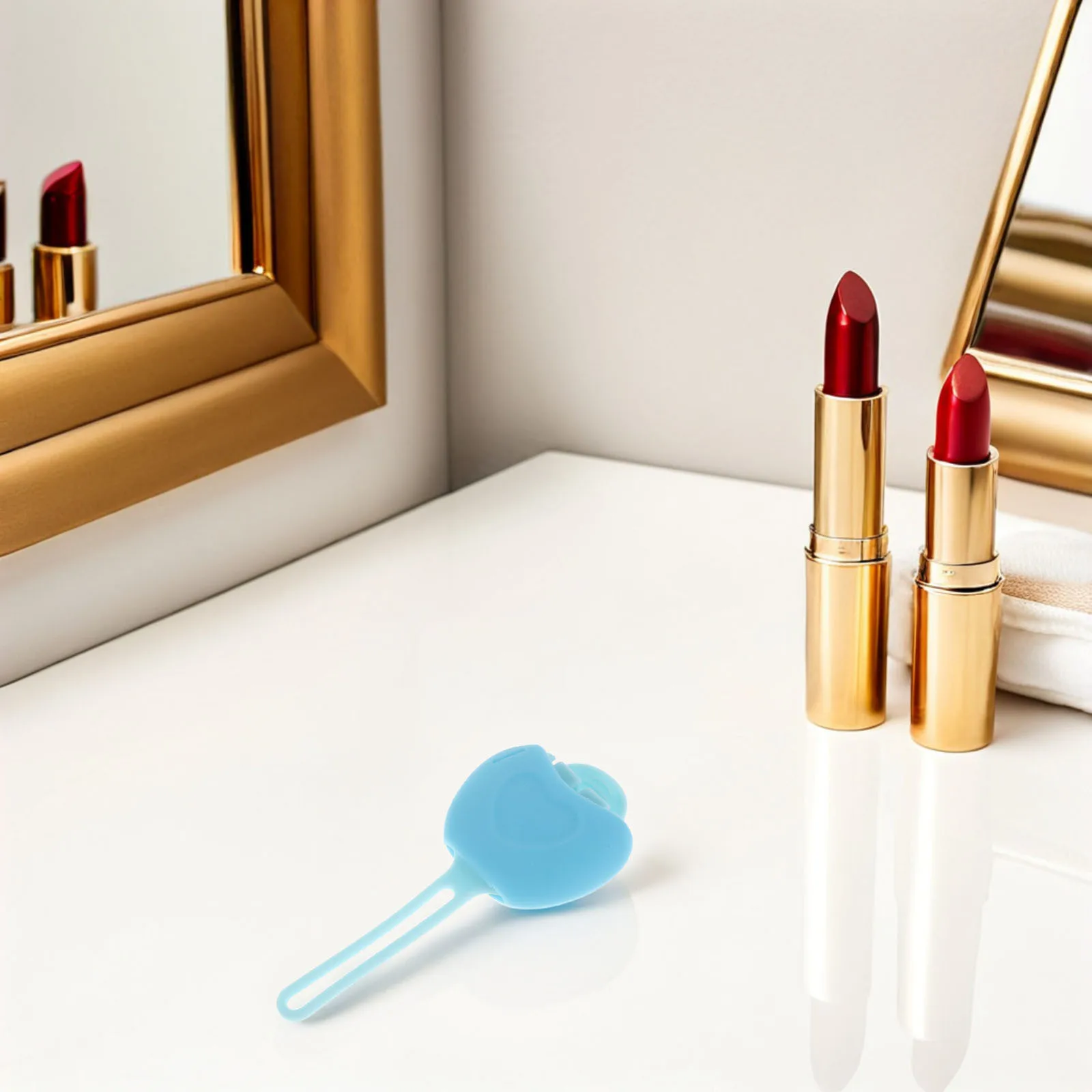 Stijlvolle blauwe siliconen lippenborstelhouder, compact reisverpakking met riem, houdt borstels schoon en veilig, lippenbalsem applicator organizer