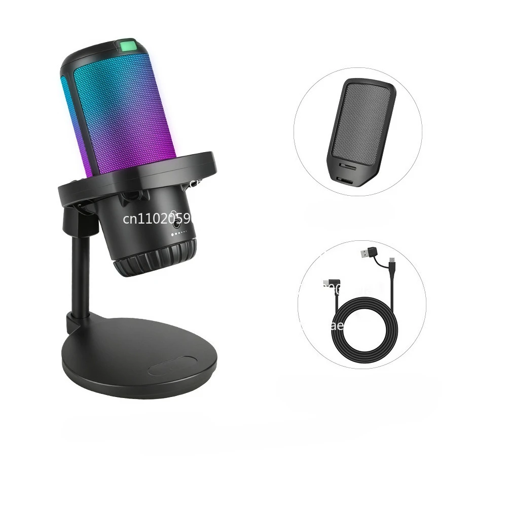 Game E-sports Condenser Microphone PC Rack Recording Noise Reduction RGB Light Effect Live Recording Microphone