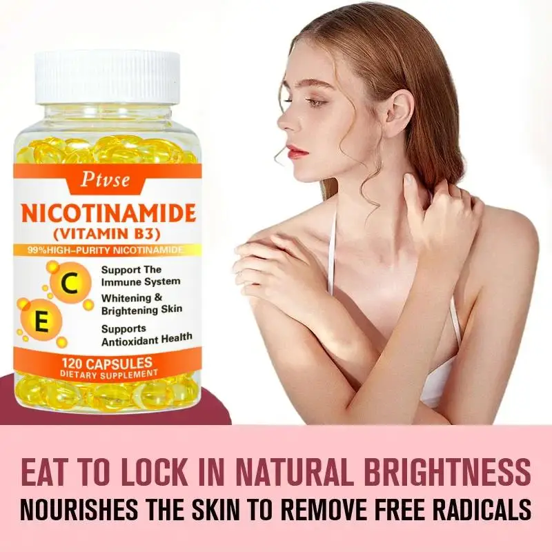 Ptvse Niacinamide Cápsulas, Contém Vitamina B3, Antioxidante Ilumina a Cor da Pele, Proporciona Nutrição à Pele