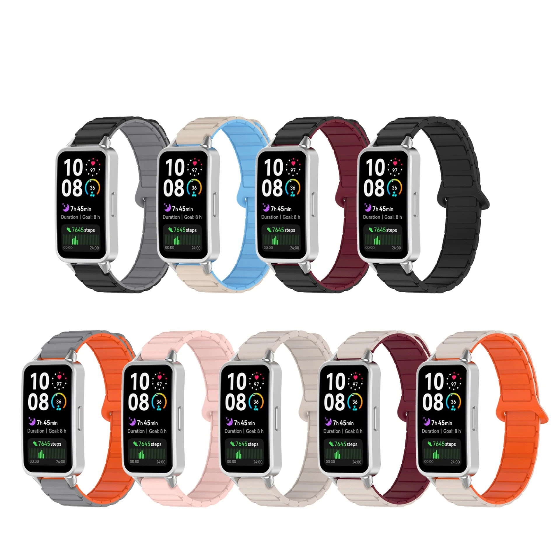 Classic Magnetic Two-tone Silicone Strap for Huawei Watch Band 8/9/10 Rectangular-shaped Magnetic Silicone Strap