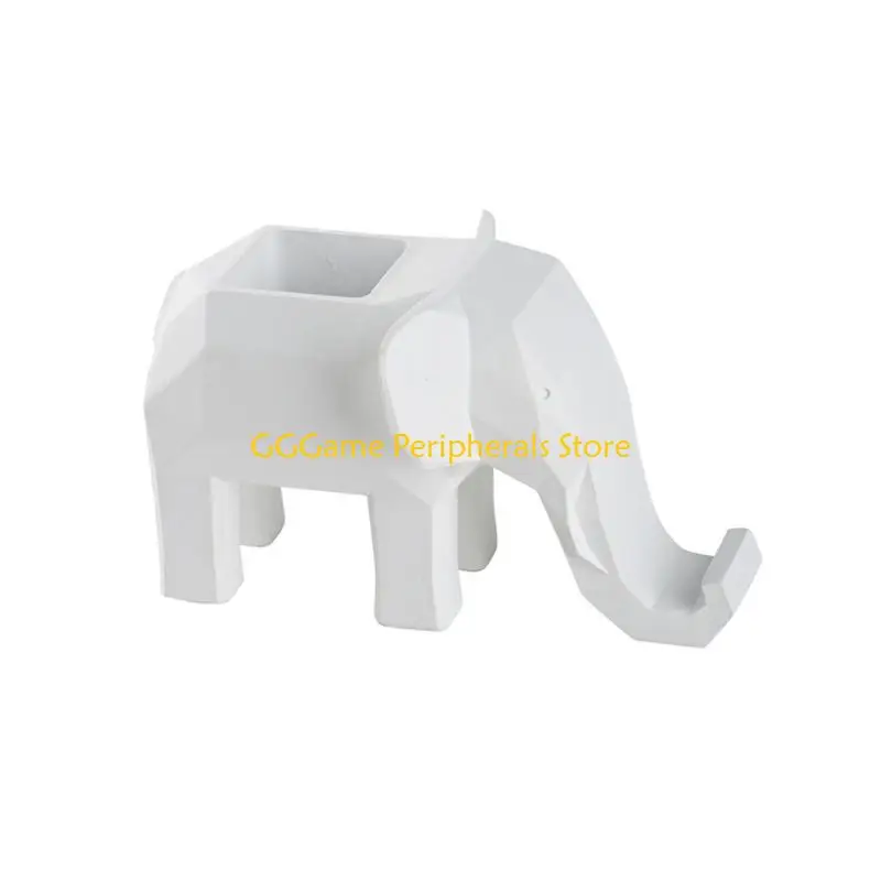 U55B 3D Elephant Resin Pen Cup With Built In Phone Stand For Office Desk Decoration