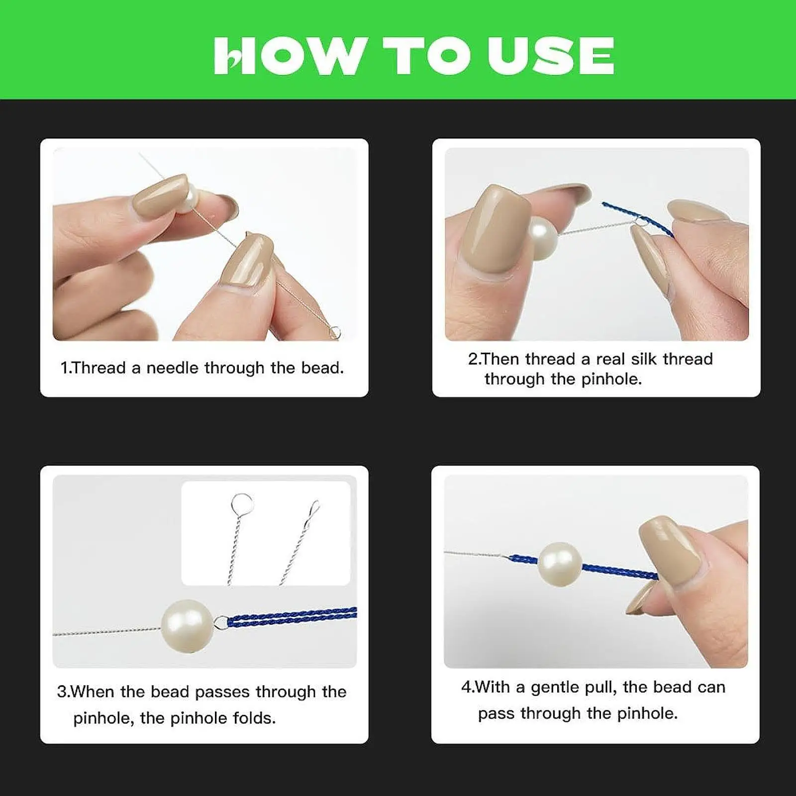 10x Beading Pin for Glass Seed Beads Bracelet Necklace Making Beading Tool