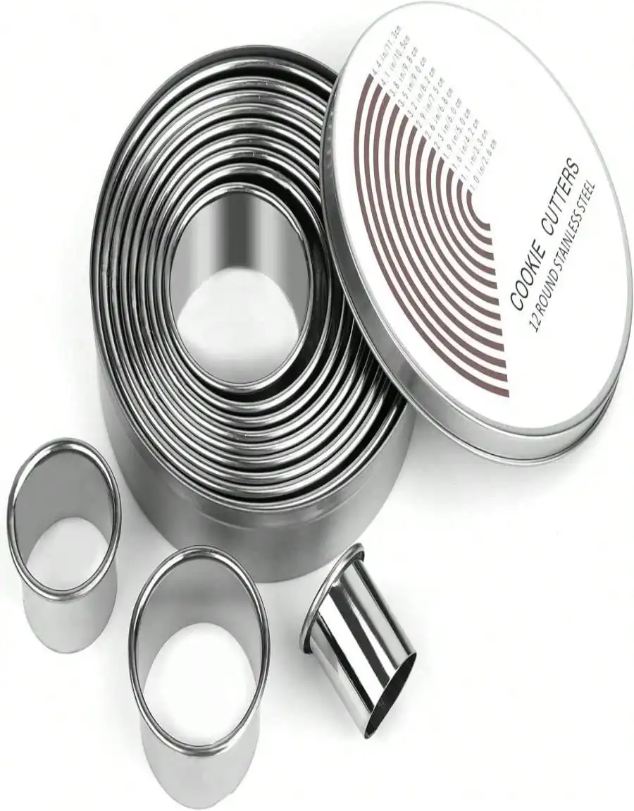 

12 Pcs Round Cookie Cutters: 1-4.4 Inch, for Baking, Frying & Cake Making