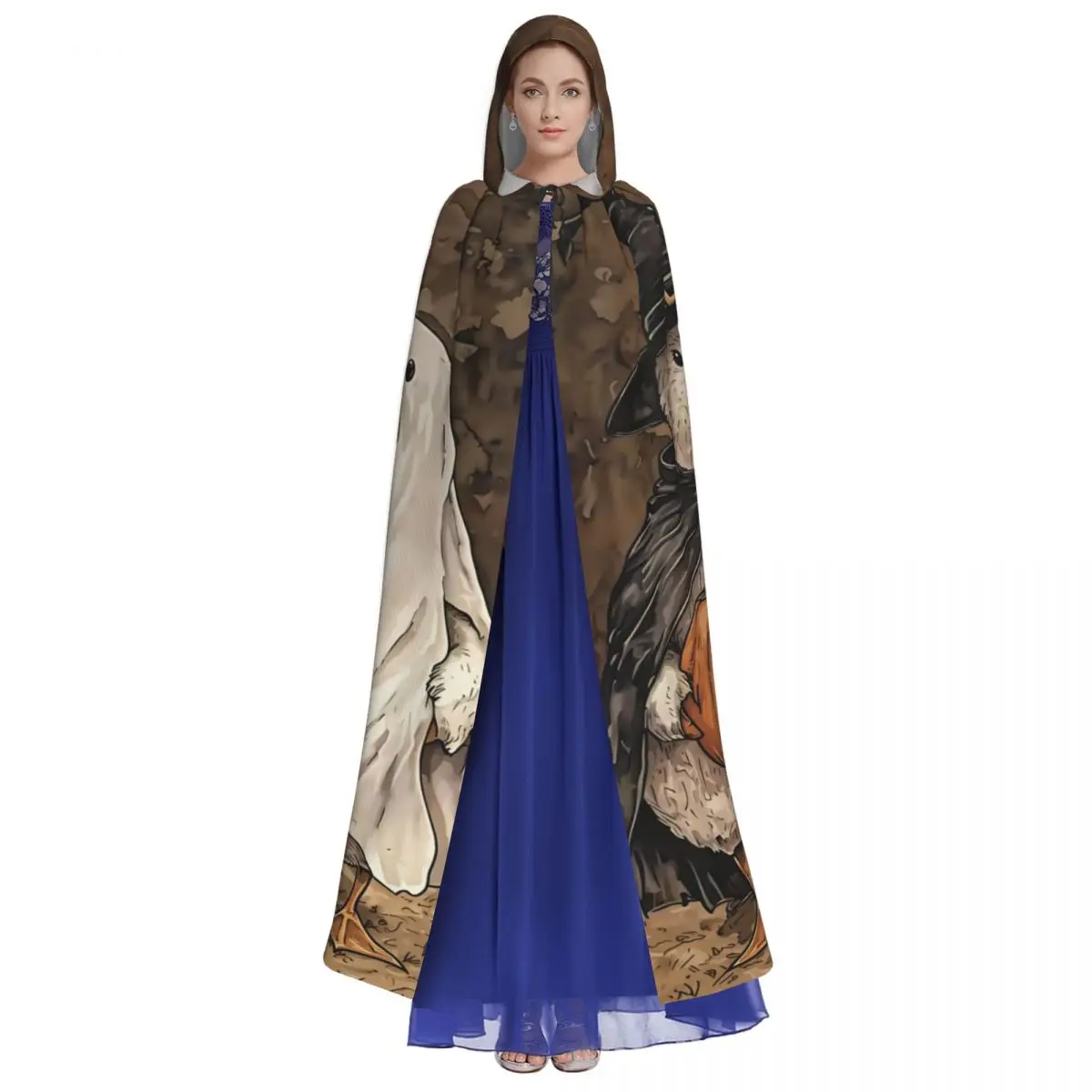 Spooky Goose Halloween Long Hooded Cloak for Aldult Witchy Ghost Cosplay Cape