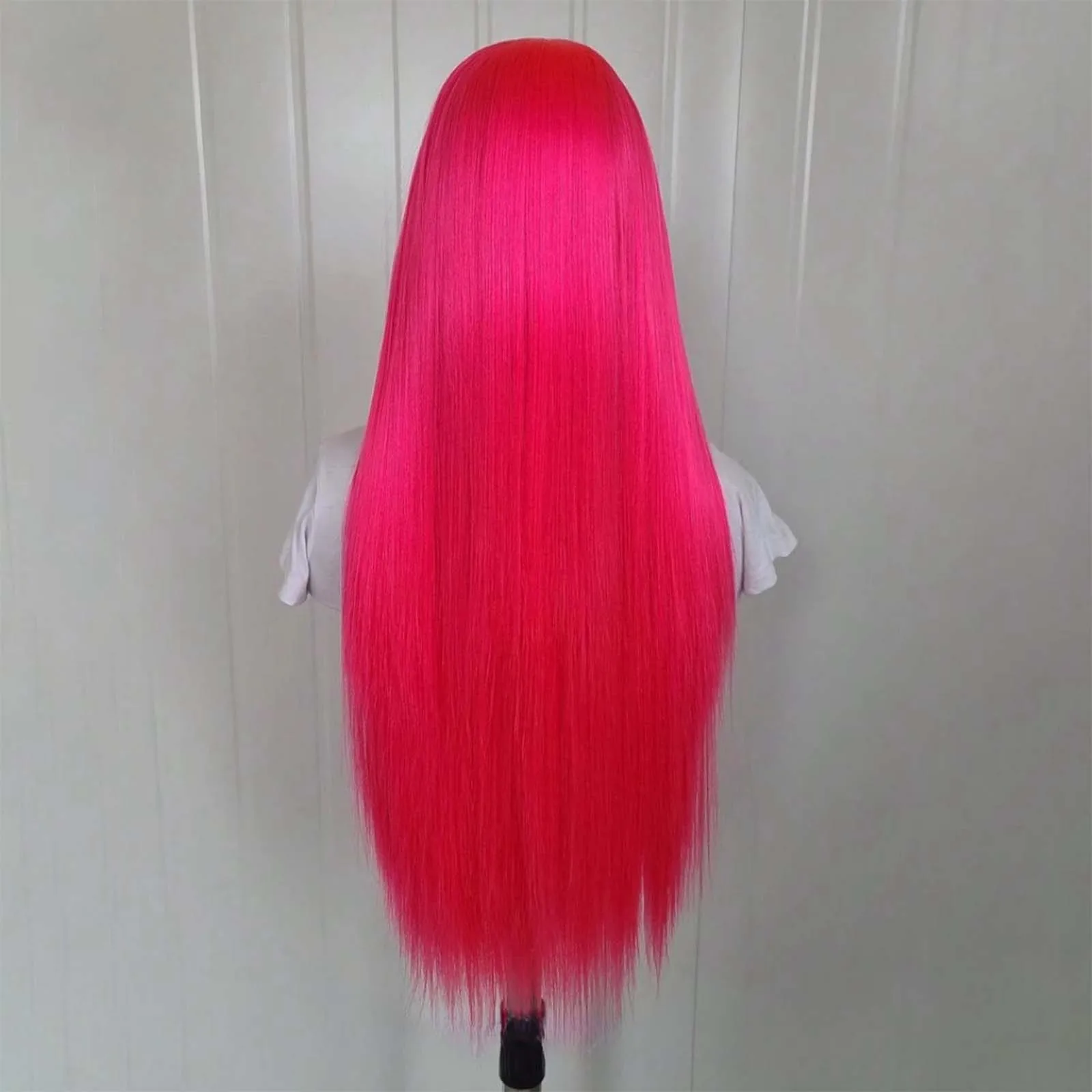 Hot Pink Wig Long Straight Synthetic Lace Front Wig Glueless Frontal Colored Rose Red Hair Lace Wigs for Women Party Cosplay