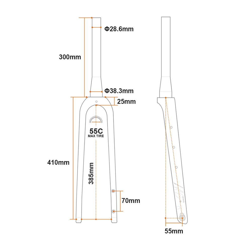 OG-EVKIN FK020 Carbon Gravel Fork  700*55C 12x100 Thru-Axle for travel Bike Frame Hidden Internal Cable Tapered Tube Offset 55mm