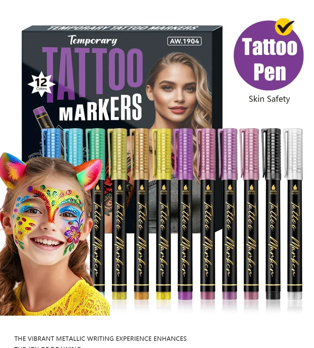10/12/18/24 farben Tattoo Stift Körper Malerei Stift Waschbar Schnell Trocknend Für Zeichnung Thema Party Täglichen malerei Geschenk Kunst Schreibwaren – Detail 2