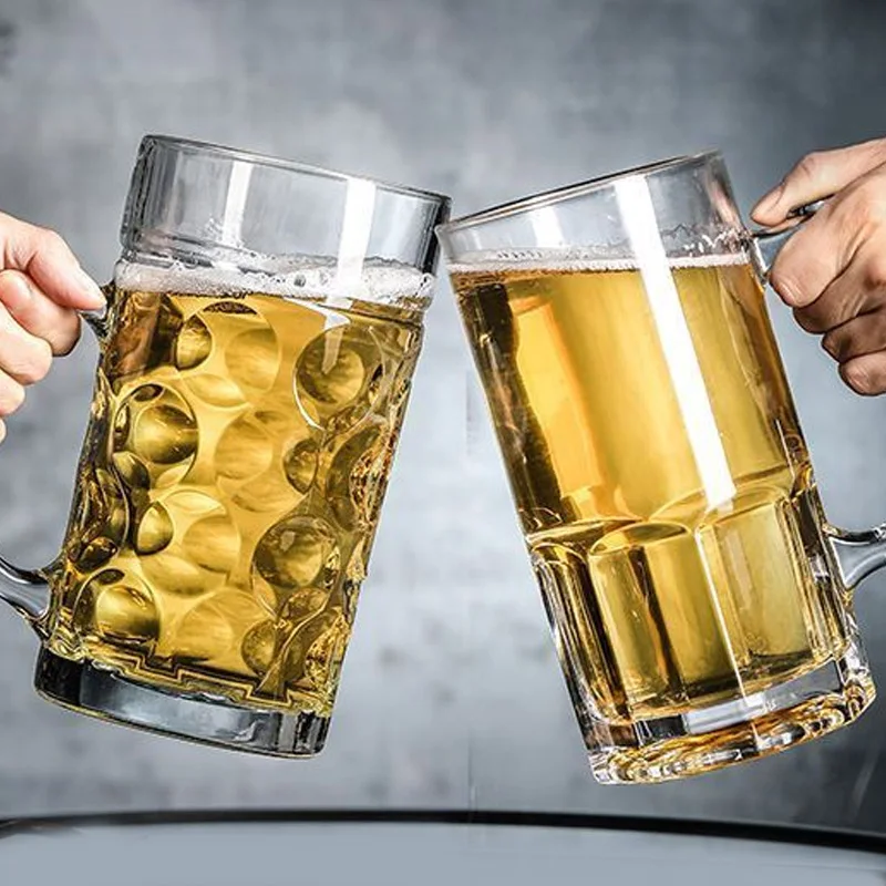 1000 ml großes Fassungsvermögen mit Griff, großer Glas-Bierbecher, dicker, hitzebeständiger Teebecher, großer Entwurfsbierbecher