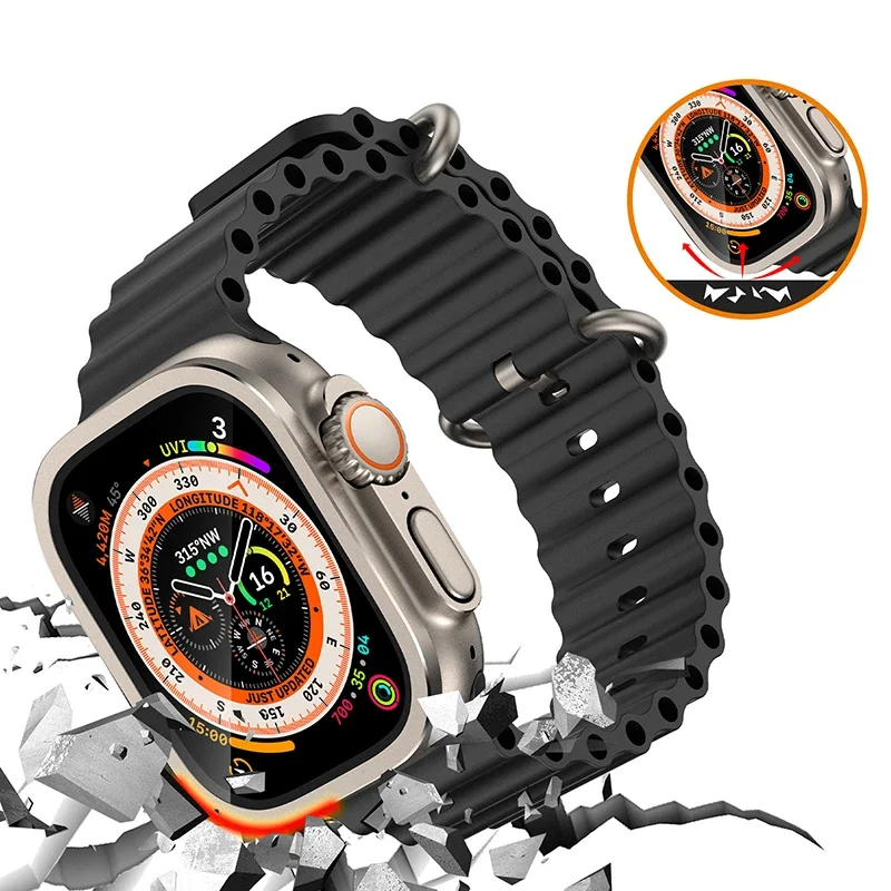 Metal Aluminum Alloy Case for Apple Watch Ultra2 49mm HD Tempered Glass Film Shell + Screen Scratch-proof Protective Cover Frame