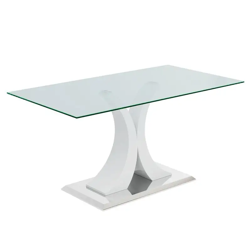 Mesa de cristal rectangular moderna de 63 ", diseño transparente elegante, base de soporte de acero inoxidable resistente, muebles elegantes para
