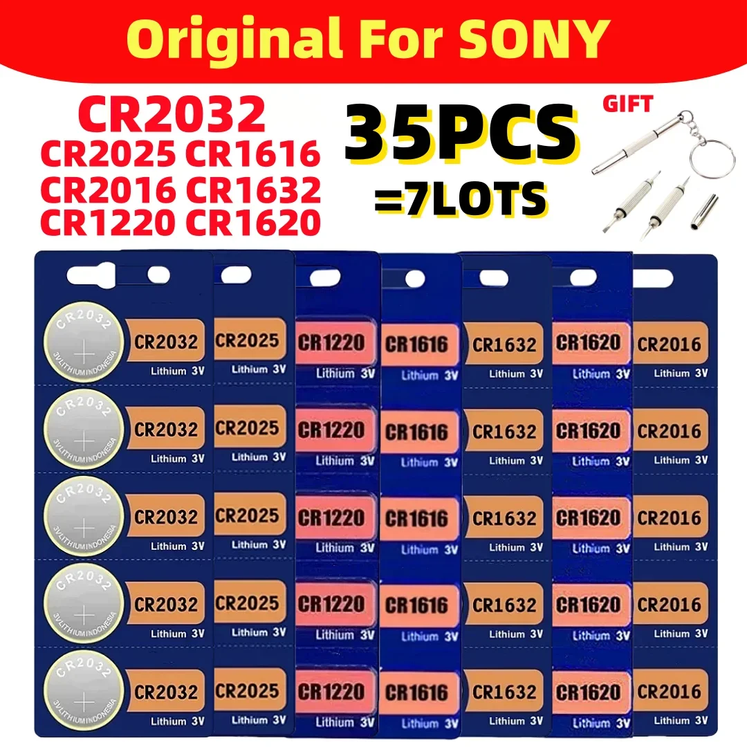 

35pcs For Sony CR2025 cr2016 cr2032 CR1632 CR1616 CR1620 CR1220 CR2450 CR2430 battery cr 2032 cr 2025 CR 2016 Batteria