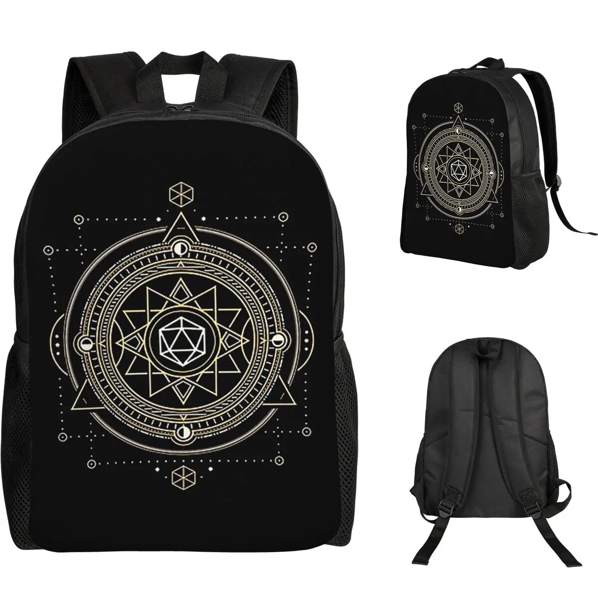 

Polyhedral D20 Dice Sacred Symbol Of The Occulti Student Backpack School Bag Hiking Travel Daypack Bookbag Shoulder Bags