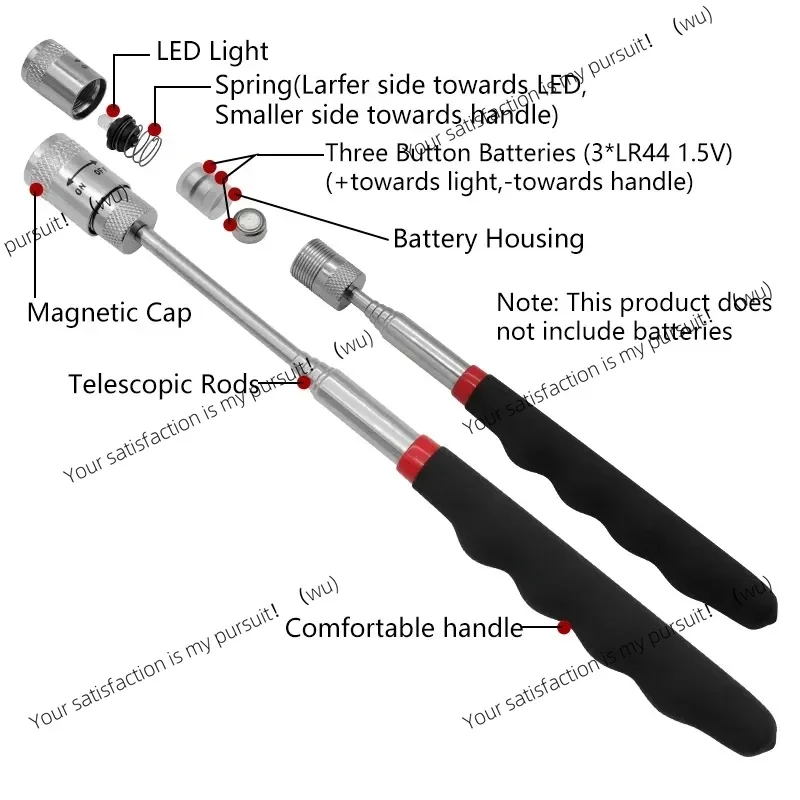 Telescopic Magnetic Pen with LED Light Extendable Pickup Rod Mini Portable Magnet Tool for Screws Nuts Bolts Metal Parts