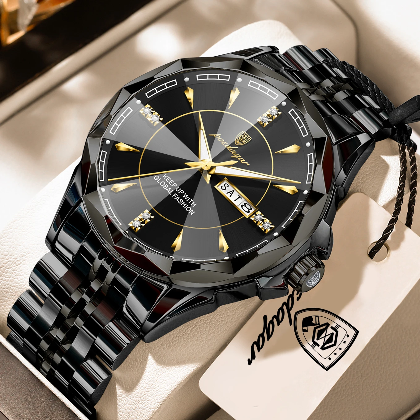 

POEDAGAR Business Boyfriend Clock Waterproof Luminous Classic Date Week Watches For Men Quartz Stainless Steel Couple Wristwatch