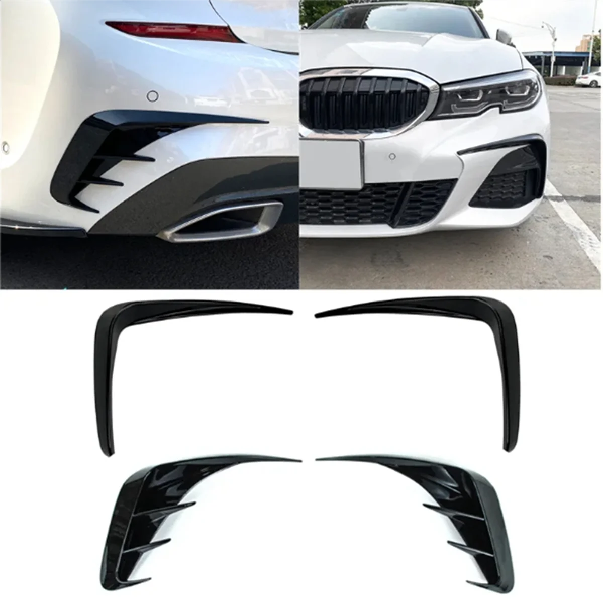 Car Front Rear Bumper Canards Fog Light Trim / Canards Spoiler Splitter for 3 Series G20 G21 G28