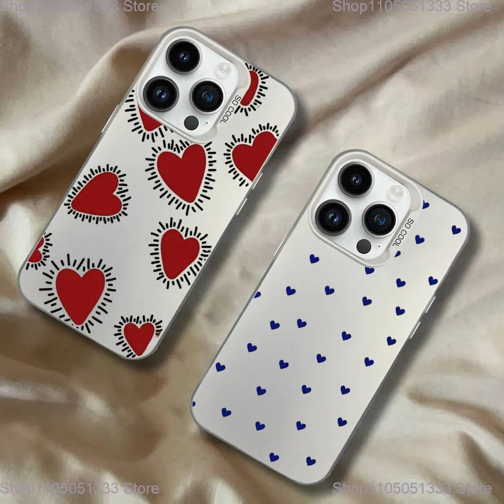 

Silver Graffiti Heart Ins Phone Case For iPhone 16,15,14,13,12,11,Pro,XS,Max,Plus,Mini,SE White Candy Matte Shockproof Cover