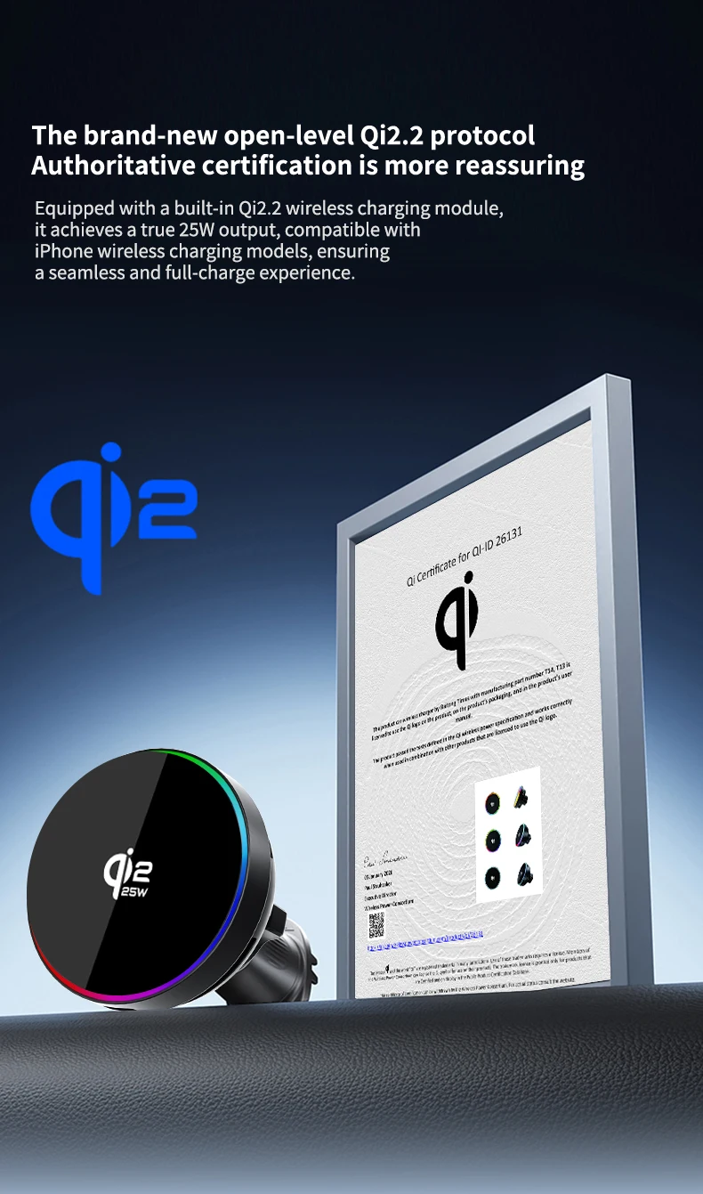 Qi2 15W 25W Magnetisches kabelloses Ladegerät, Handyhalterung, Bildschirmhalterung, kompatibel mit MagSafe, für Tesla Model YL Y Juniper 3 Highland. – Detail 10