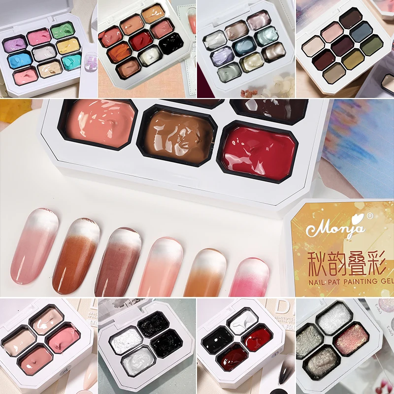 4/6/9 colores acariciando pintura Gel esmalte de uñas cepillo floreciente UV remojo barniz de Gel esponja agarrando pluma Pat Gel paleta herramienta de uñas