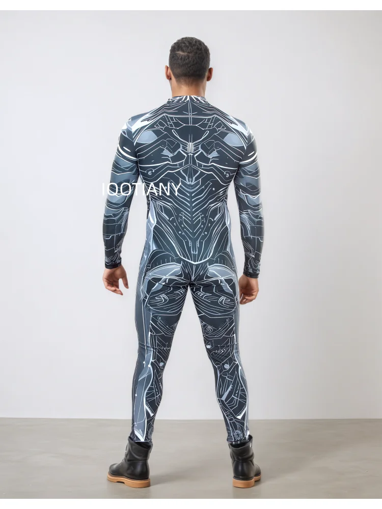 Herren Roboter-Skelett Mechanische Rüstung Bodysuit Hochhals Enger Jumpsuit Halloween Cosplay Futuristisches Party Bühnenkostüm Outfit – Detail 23