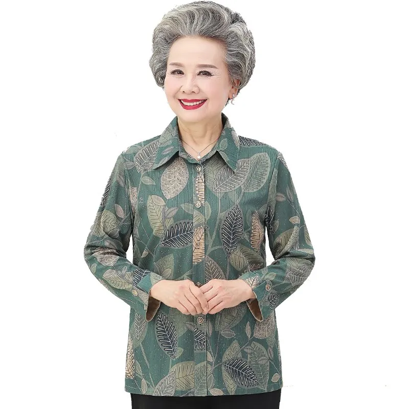เสื้อแขนยาวบางเบาสำหรับผู้หญิงวัยกลางคนอายุ 60-70 ปี เหมาะสำหรับฤดูใบไม้ร่วงและฤดูร้อน