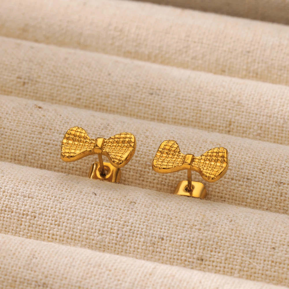 Bow Knot Earrings for Women Gold Color Stainless Steel Tie Stud Earrings 2025 Trend Femme Waterproof Party Jewelry Gifts aretes