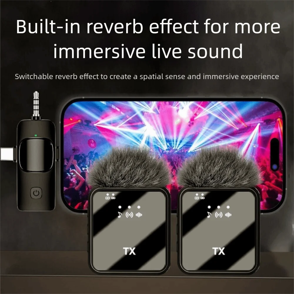 3in1 Design Wireless Lavalier Microphone Type-C Charging Portable Podcast Microphone Clip On Noise Canceling