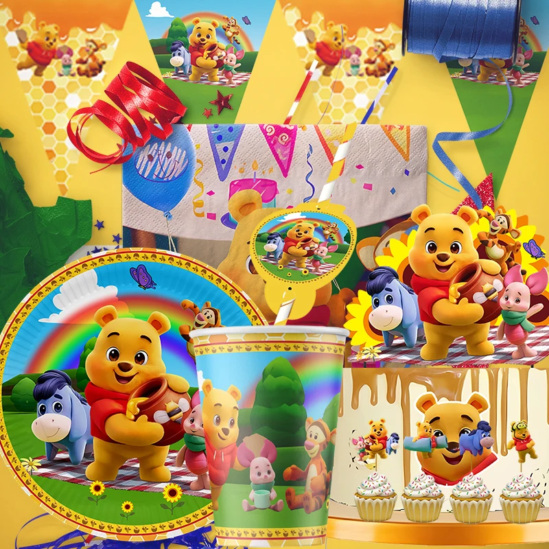 

Cartoon Disney Winnie-the-Pooh Theme Party Supplies Tableware CupPlate Topper Kid BabyGirls Birthday PartyDecoration Baby Shower