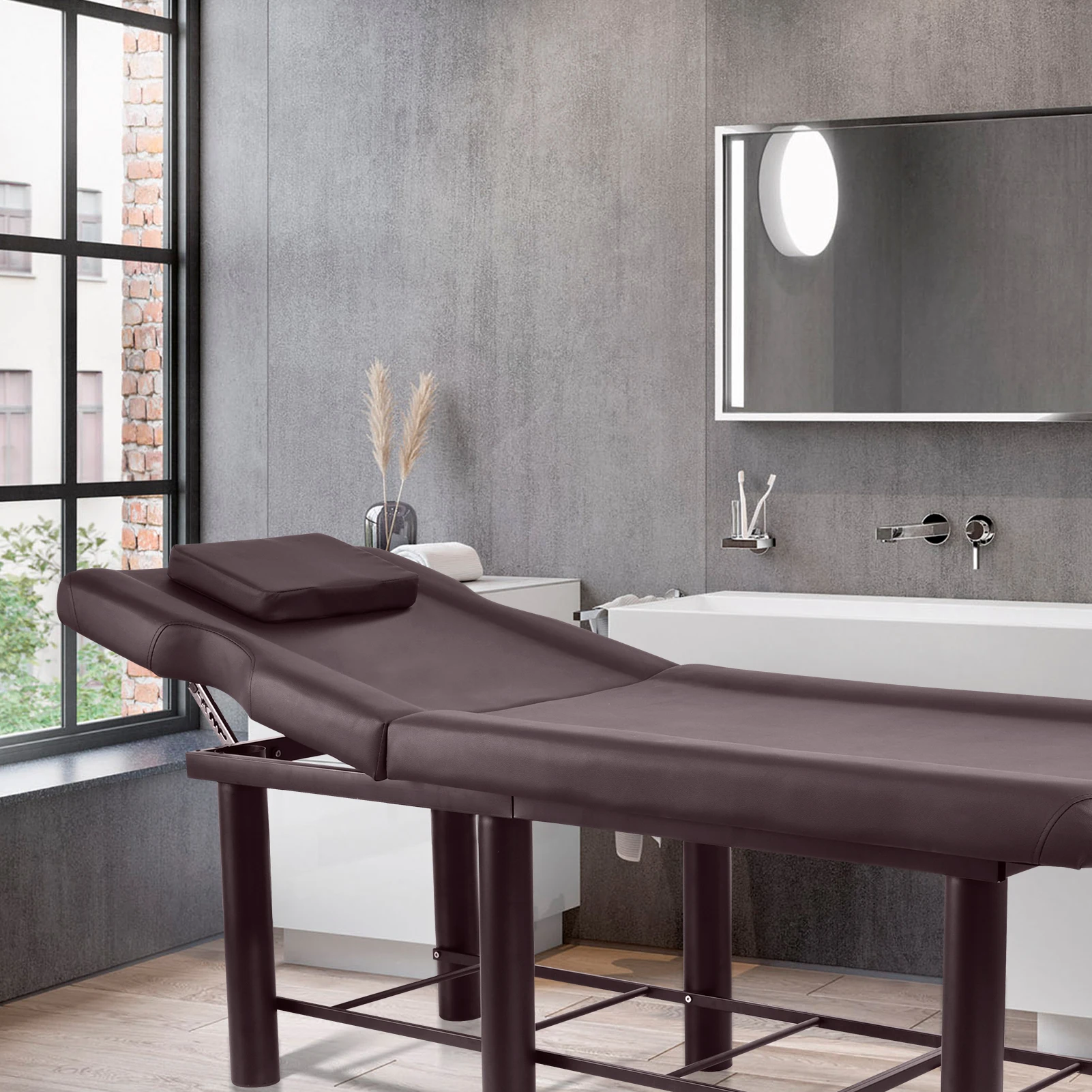 طاولة تدليك ثابتة، طاولة سبا بسعة 440.9 رطل مع مسند ظهر قابل للتعديل، سرير عالي التحمل، سرير إزالة الشعر بالشمع (بني) #1