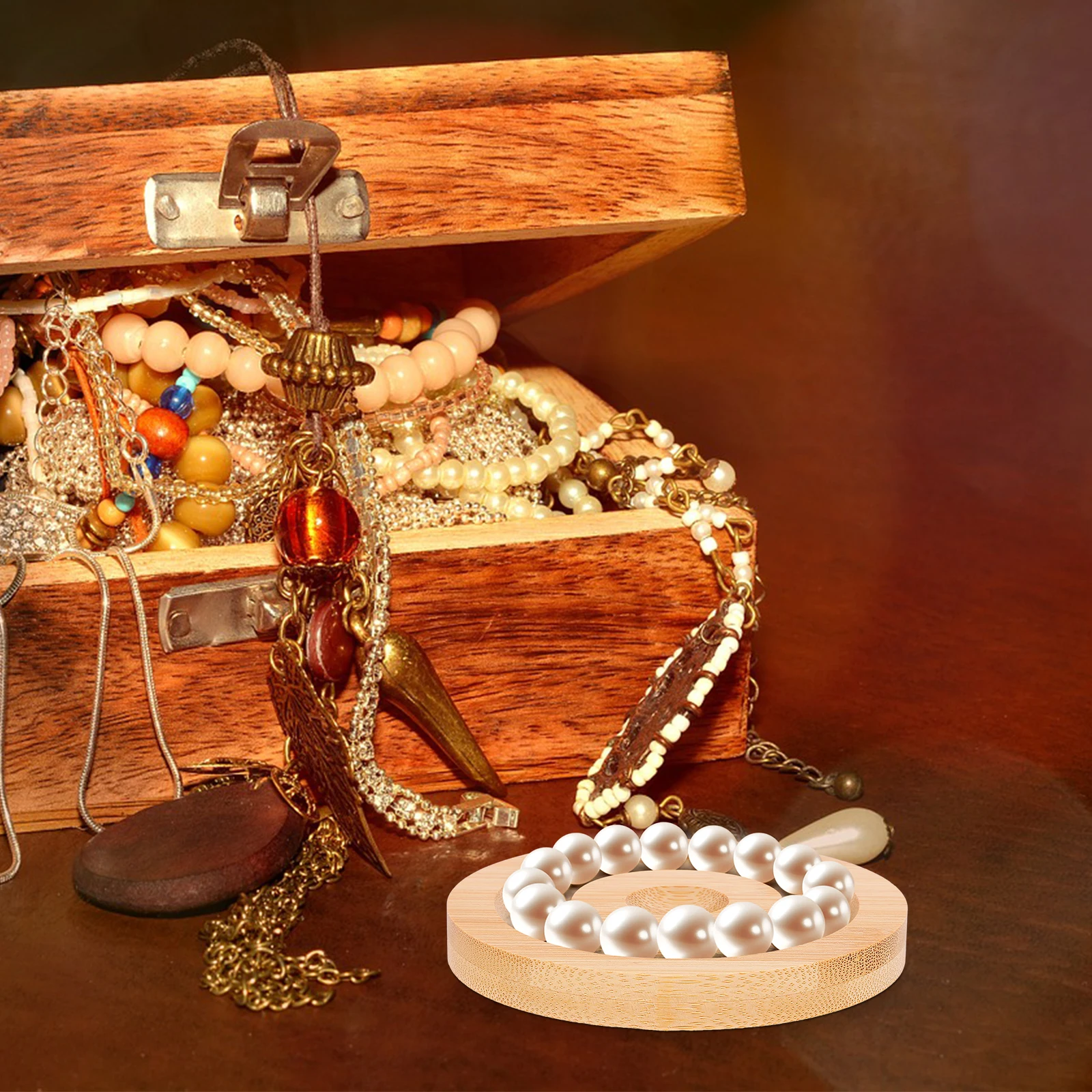 

Bamboo Display Plate Bracelet Holder Tray Jewelry Storage Wood Circular Rack Stand Beaded ganizer Exhibitor for Bangle