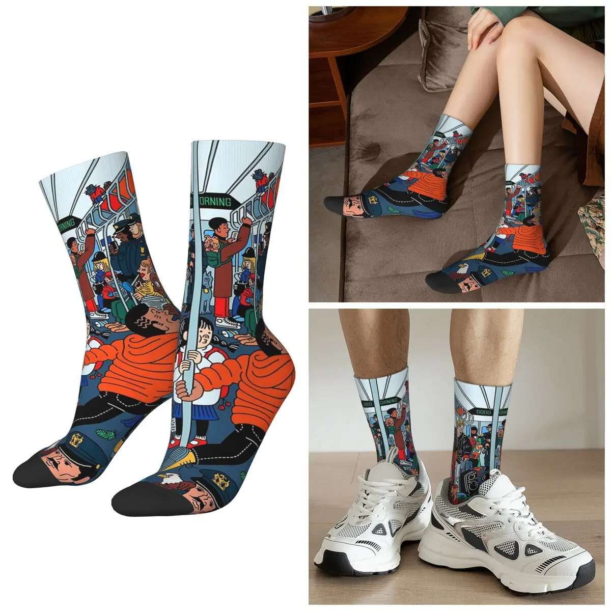 

All Seasons American Cartoon New York Subway Print Socks Harajuku Crew Socks Hip Hop Stockings for Men Women Christmas Gifts