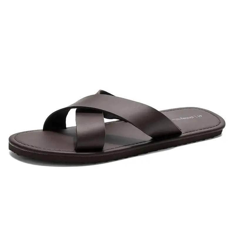 Summer Soft Bottom Large Size Men's Slippers 2026 Fashion Leather Upgraded Toe Casual Sandals 39-46 Code High-end Style