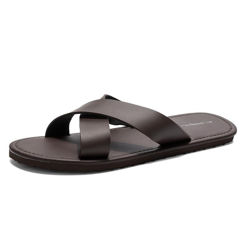  Summer Soft Bottom Large Size Men's Slippers 2026 Fashion Leather Upgraded Toe Casual Sandals 39-46 Code High-end Style 