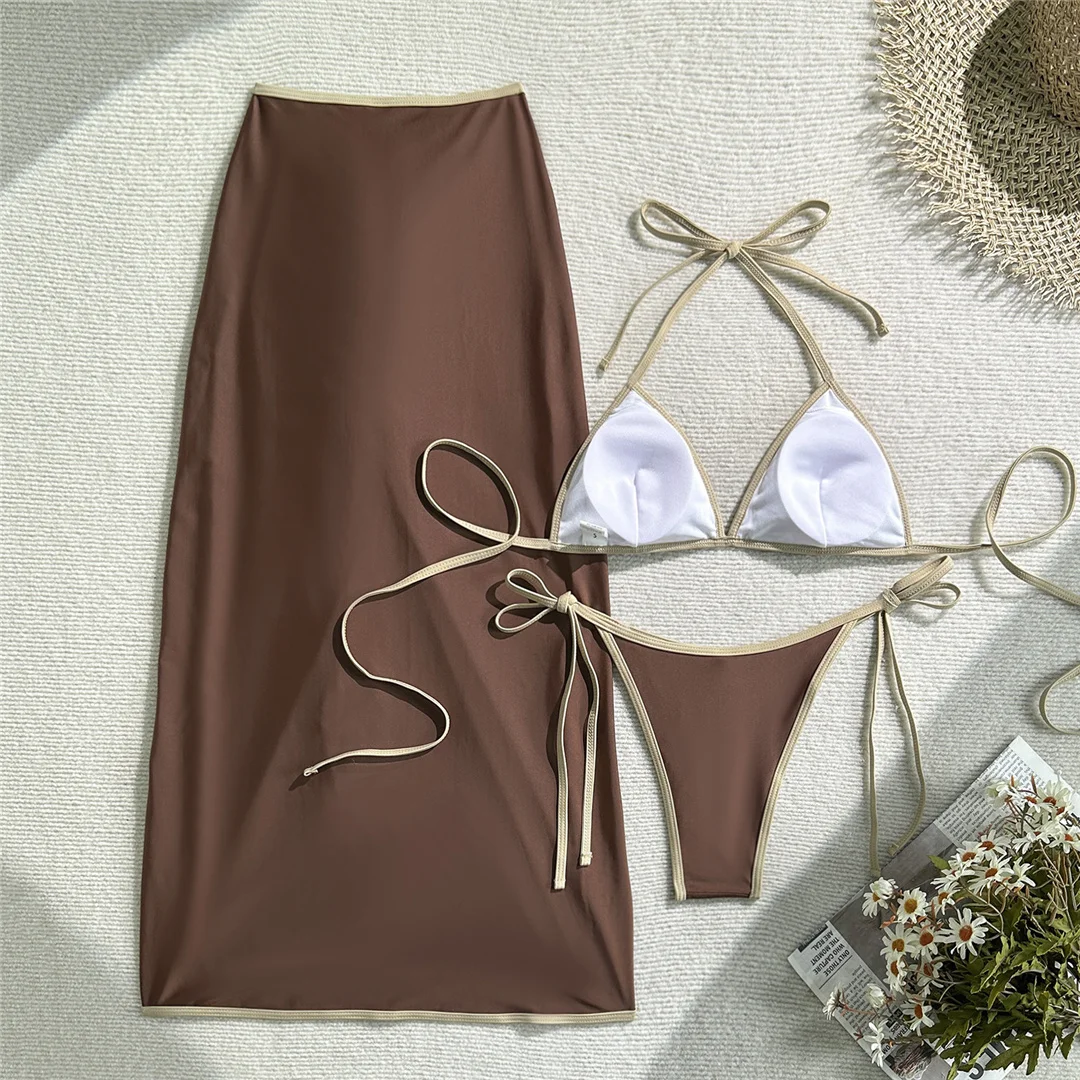Neues 3-teiliges Bikini-Set mit Rock, Rüschen und Splicing-Design, Damen-Badebekleidung, dreiteiliger Bikini, Badeanzug, Badebekleidung, Schwimmbekleidung V7072 – Detail 22