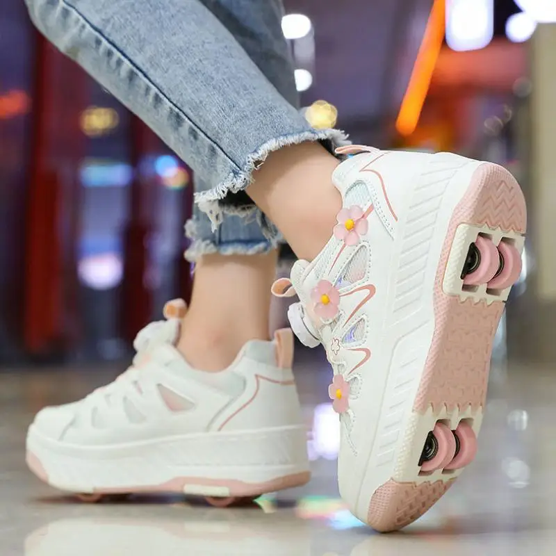 

2025 Fashion Roller Skate Shoes Roller Skates Four Wheel Sneakers Boys Girls Outdoor Sports Skating Casual Pulleys Size 29-40