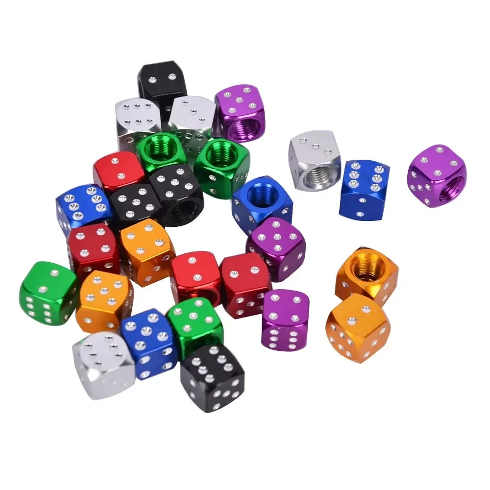 

7 Color 4pcs Aluminum Alloy Tire Wheel Valve Caps Car Bike Truck Parts Dice Tubeless Tyre Valve Dust Stem Cap Accessories