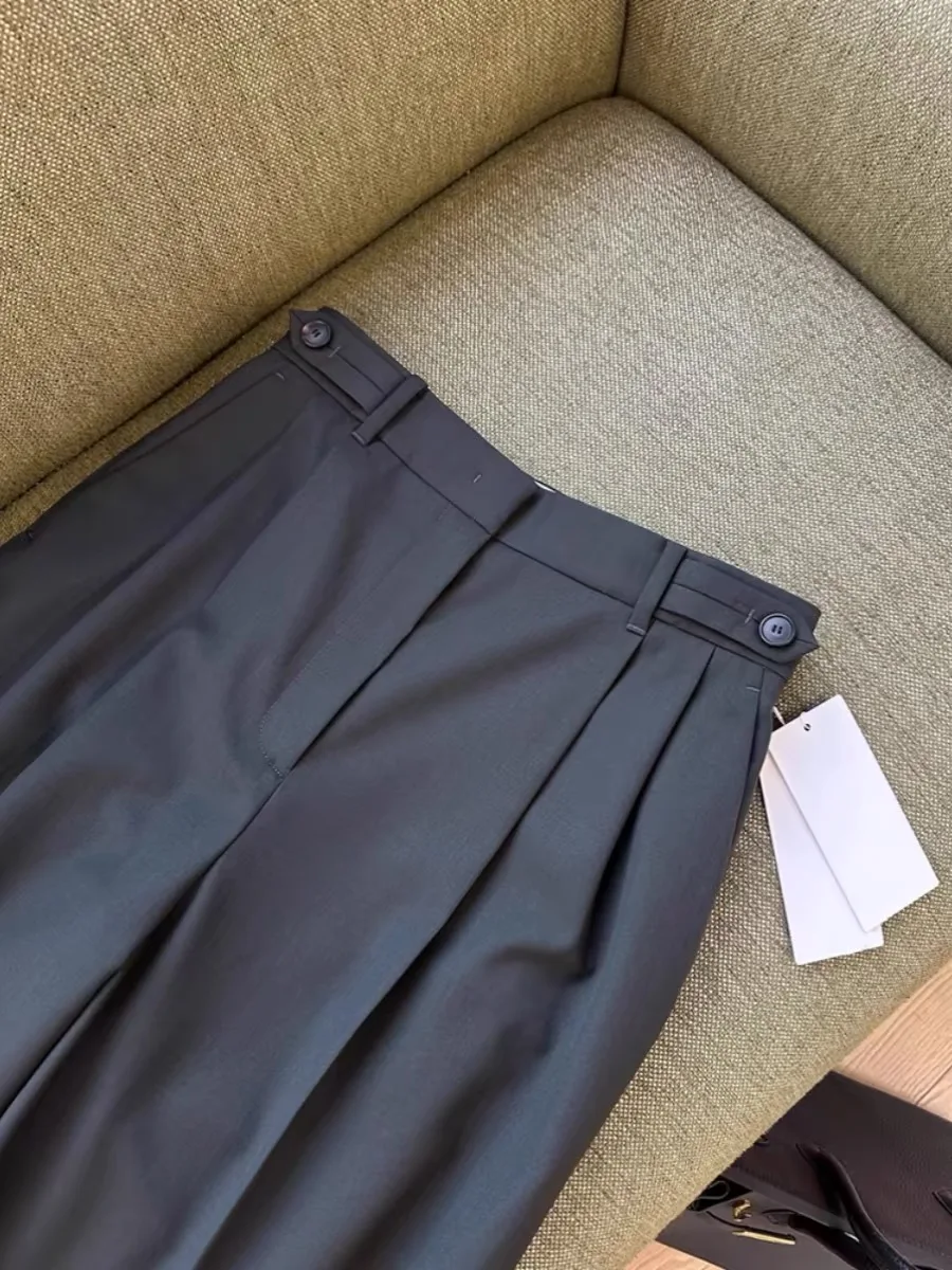 

Шерстяной костюм премиум-класса с широкими штанинами, брюки с высокой талией для похудения, прямой крой, женская мода, весна-лето, для поездок на работу, груша, боди pe