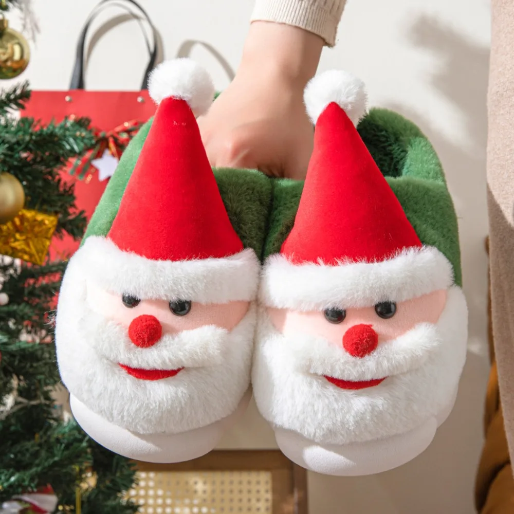 Windproof Plush Christmas Skeleton Slippers TPR Anti-slip Warm Home Cotton Shoes Red Furry Santa Claus Cotton Slippers Bedroom