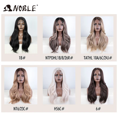 Imagen 2 del producto Noble-peluca sintética con malla frontal para mujer, cabellera ondulada de 24 pulgadas, color marrón miel, Rubio, Cosplay