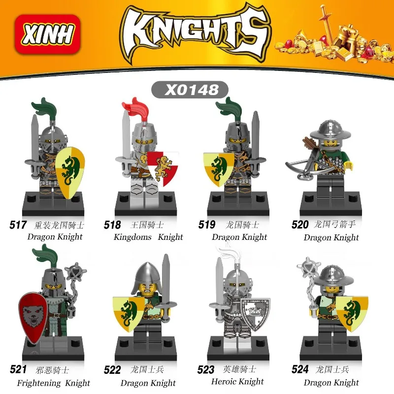 Image of Mittelalterliche Burg Ritter Soldaten Bausteine Militär Krieger Infanterie Römische Wache Rüstung Schild Schwert Helm Ziegelsteine Spielzeug Geschenke