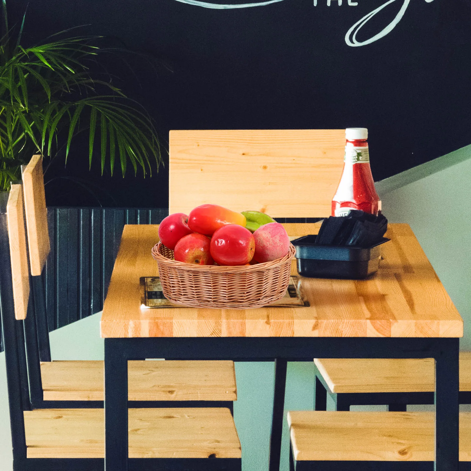 Прочная деревянная тканая корзина Функциональное хранение закусок с фруктами и хлебом Эстетическое дополнение к любой кухне Обеденная зона