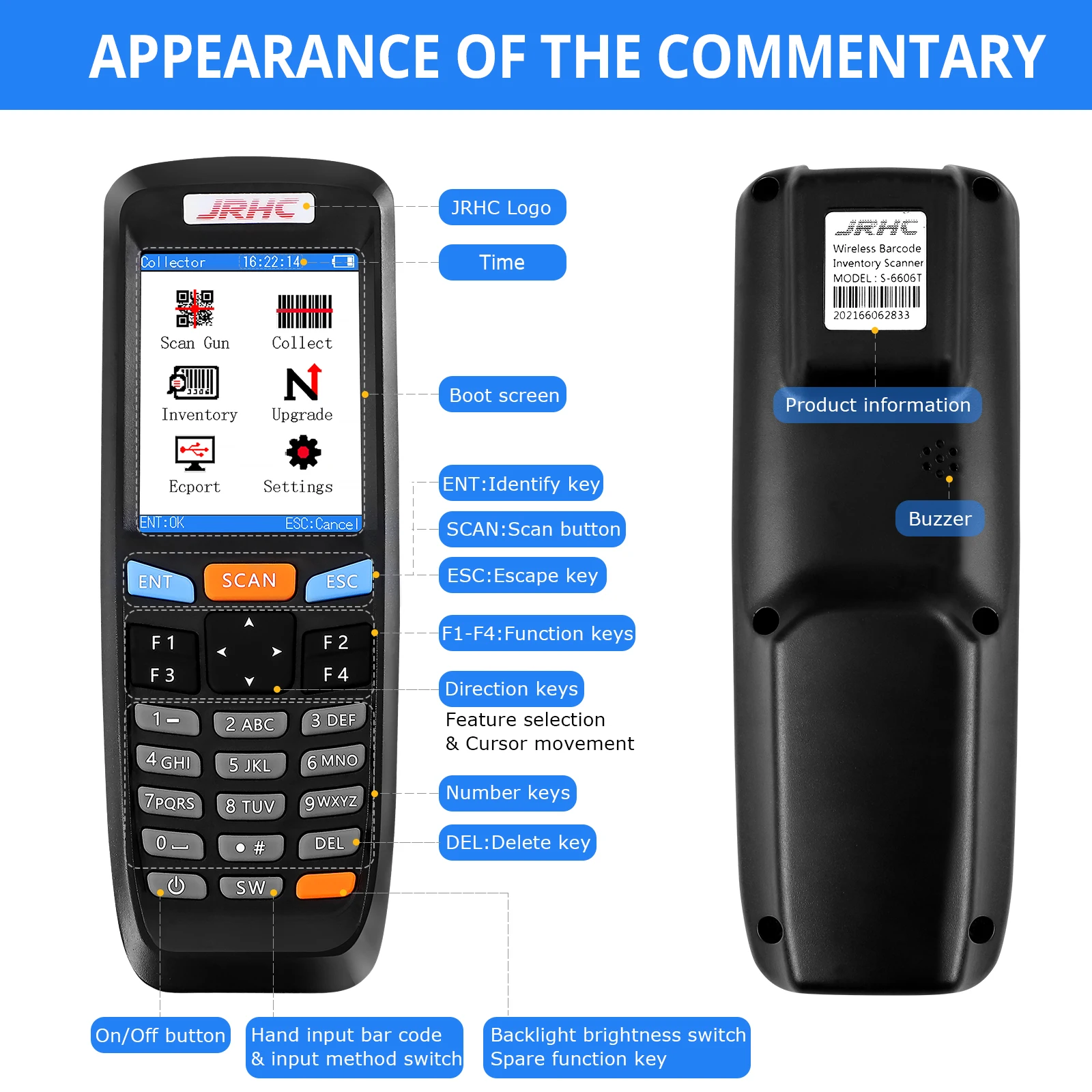 Jooytec-Scanner de codes-barres laser 1D, sans fil, portable, collecteur de données, terminal pour stock yadwarehouse