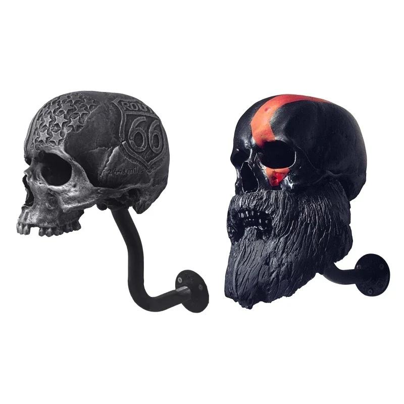 1pc Wall-mounted Motorcycle Accessories Black Helmet Holders Metal Helmet Hangers Helmet Skull Racks for Hat Cap