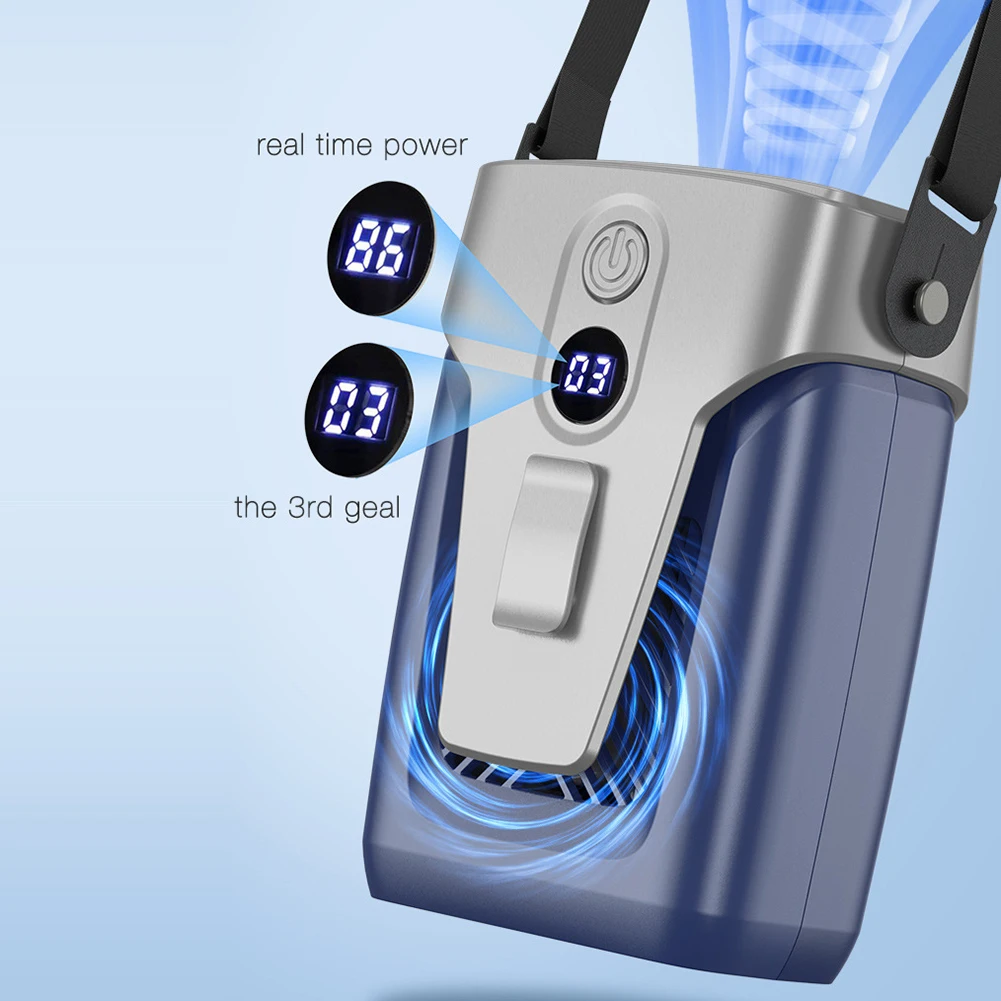 12000mAh المحمولة الخصر مروحة USB قابلة للشحن مكيف الهواء 3-Gear كتم معلقة الرقبة المشجعين الرياضة في الهواء الطلق مشبك صغير الخصر على مروحة